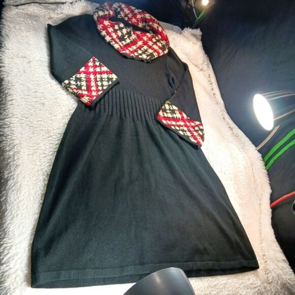 Jessica Howard Fit&Flare Knit Sweater Midi Dress Contrast Trim Black Women's L.. - Picture 11 of 15